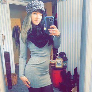 Grey Ribbed Long Sleeve Sweater Dress Foverer 21